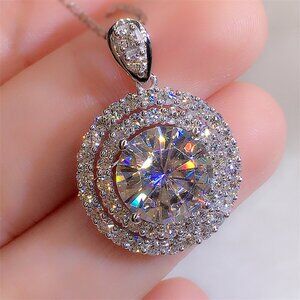 5 Carat Moissanite Round Pendant Necklace - 925 Sterling Silver